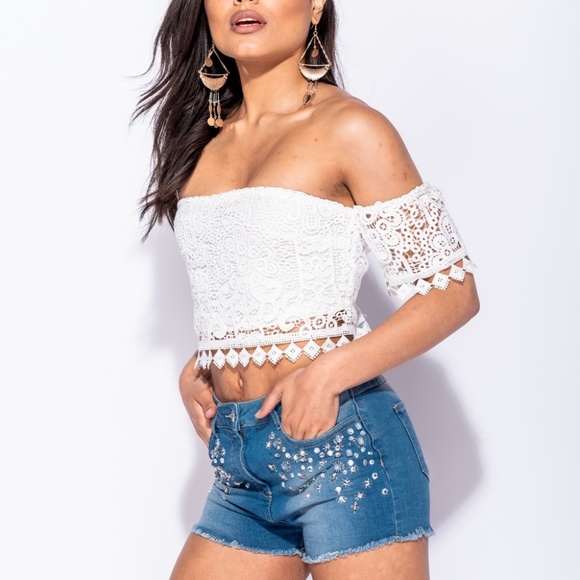 Pants - SALE LAST 1 Diamante Rhinestone Denim Jeans Shorts